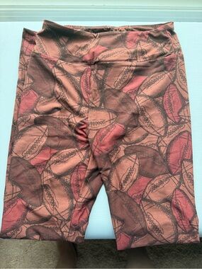 LuLaRoe One Size Football Leggings Brown Red Fall Game Day